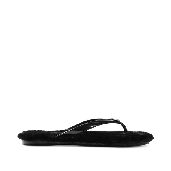 New! MICHAEL KORS Logo Women's Faux Fur Flip Flop Thong Sandals Black - Picture 4 of 8